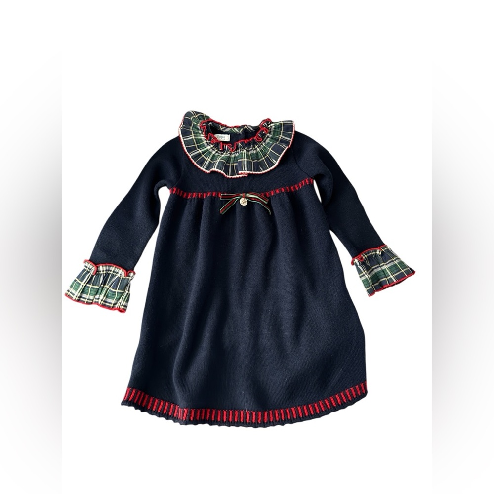 FOQUE sz 6 NAVY BLUE KNITTED WOOL DRESS